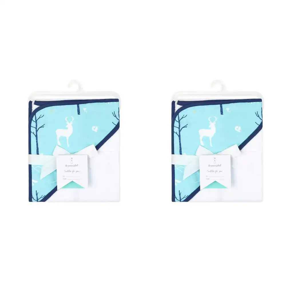 2x The Peanutshell 76cm Cotton Hooded Bath/Pool Baby Drying Towel Teal Woodland