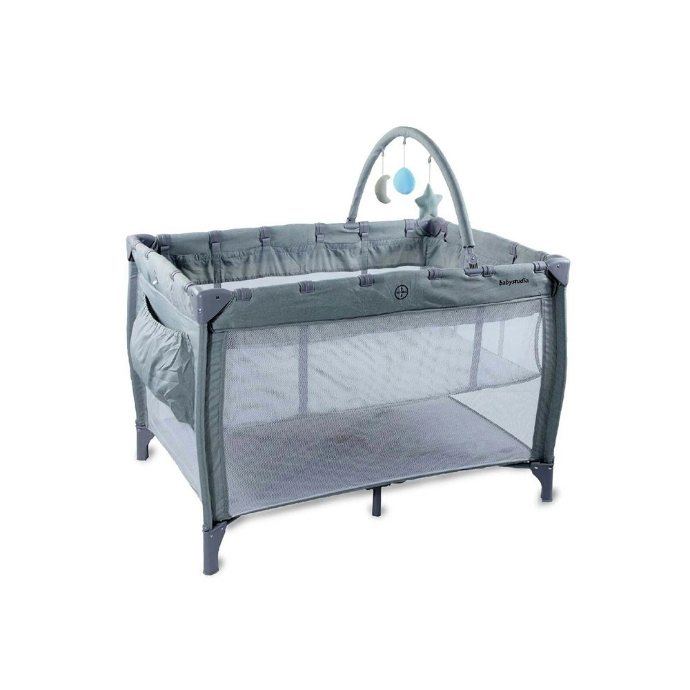 Babystudio 3-in-1 Portacot Play Yard/Travel Cot Crib w/ Toy Bar/Mattress Grey