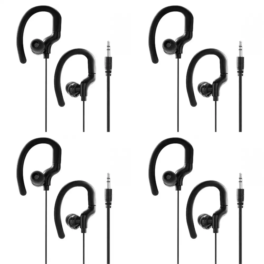 4x Laser Wired Sports 3.5mm In-Ear AUX Ear-Hook Earphones 1.2m w/Silicone Tip BK