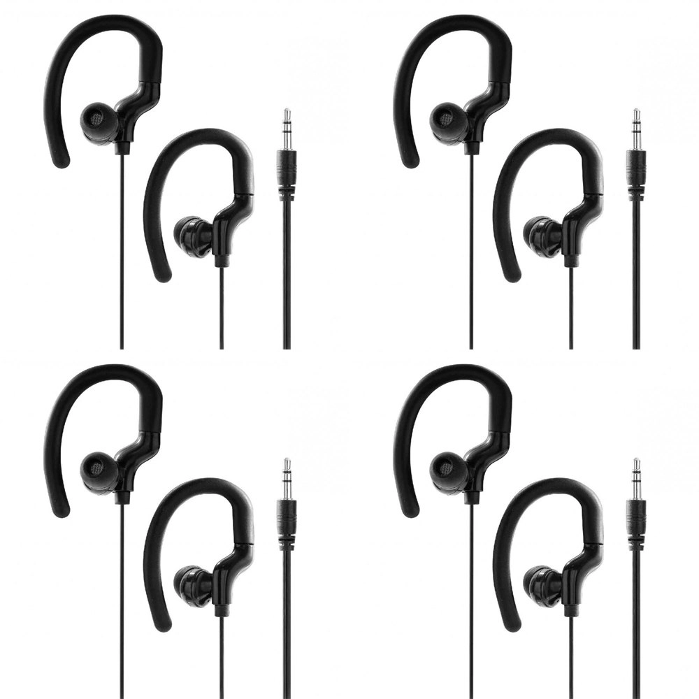 4x Laser Wired Sports 3.5mm In-Ear AUX Ear-Hook Earphones 1.2m w/Silicone Tip BK