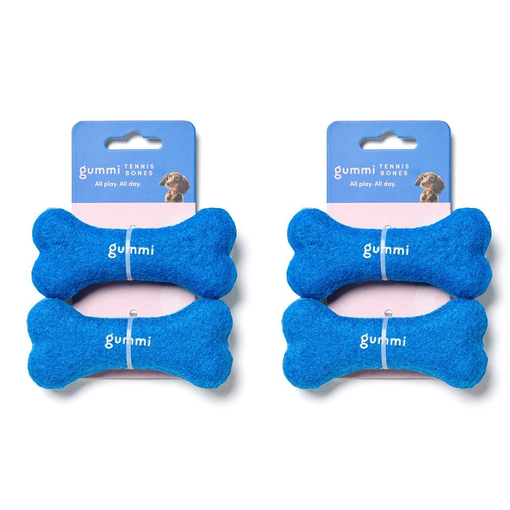 4PK Gummi Dog/Puppy Tennis Bones Soft Plush Toy Squeaker Throw Fetch Small Blue