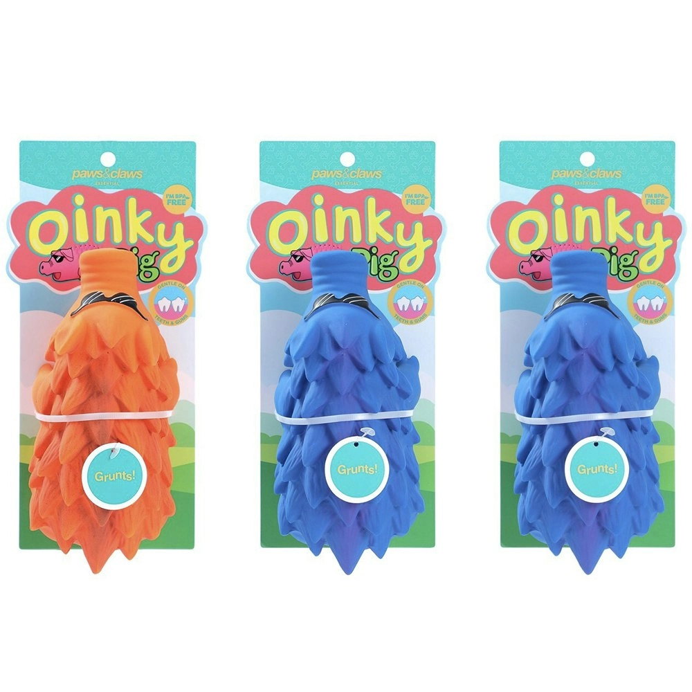 3x Cool Guy Oinky Pig Latex Interactive Squeaking Pet Toy 18x8x9cm Assorted