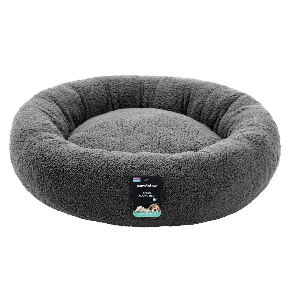 Paws & Claws Sherpa 70cm Rnd Pet Dog Bed Comfort/Sleeping Cushion Large Charcoal