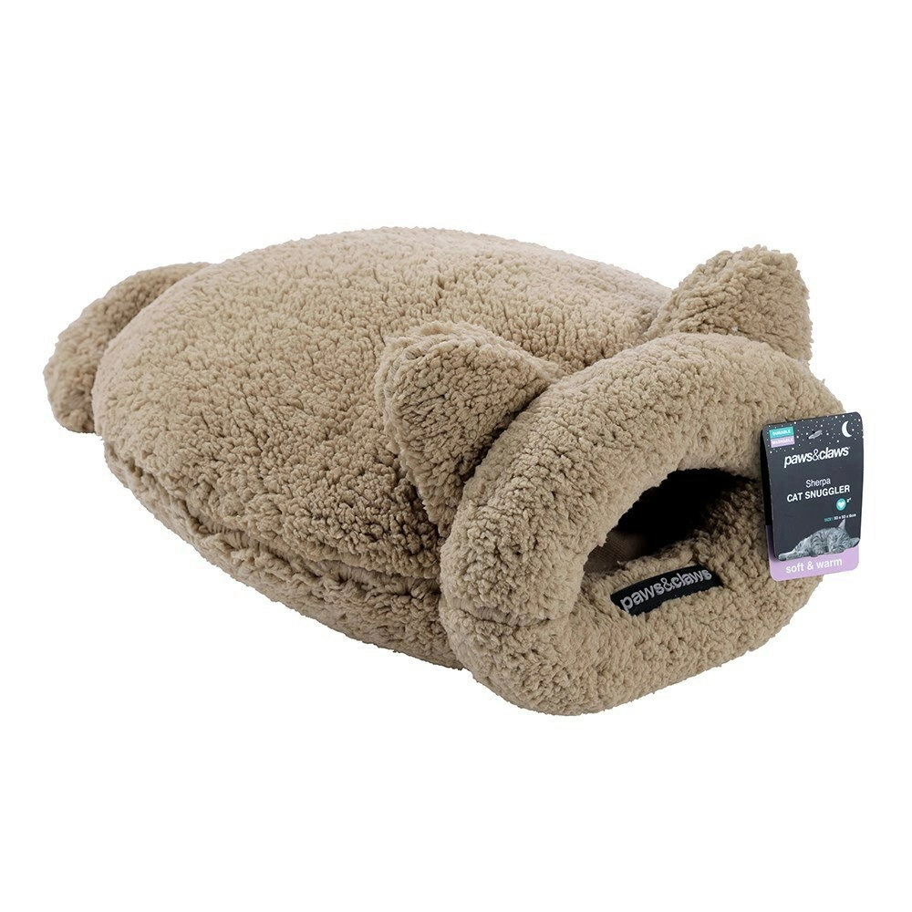 Paws & Claws 50cm Sherpa Pet Snuggler Warmer Cat Mattress Cushion Washable Camel