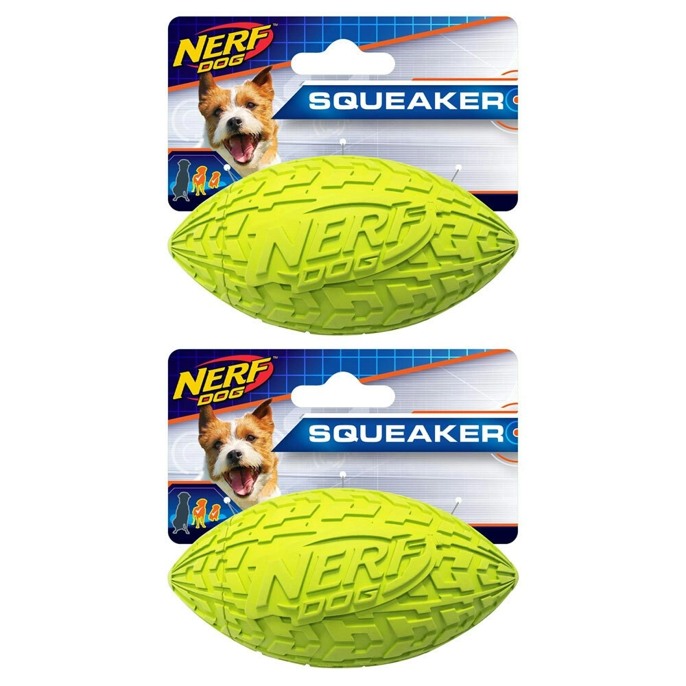 2x Nerf 4" Small Tire Gripped Squeaker Football Dog/Animal Chew/Play Toy Green