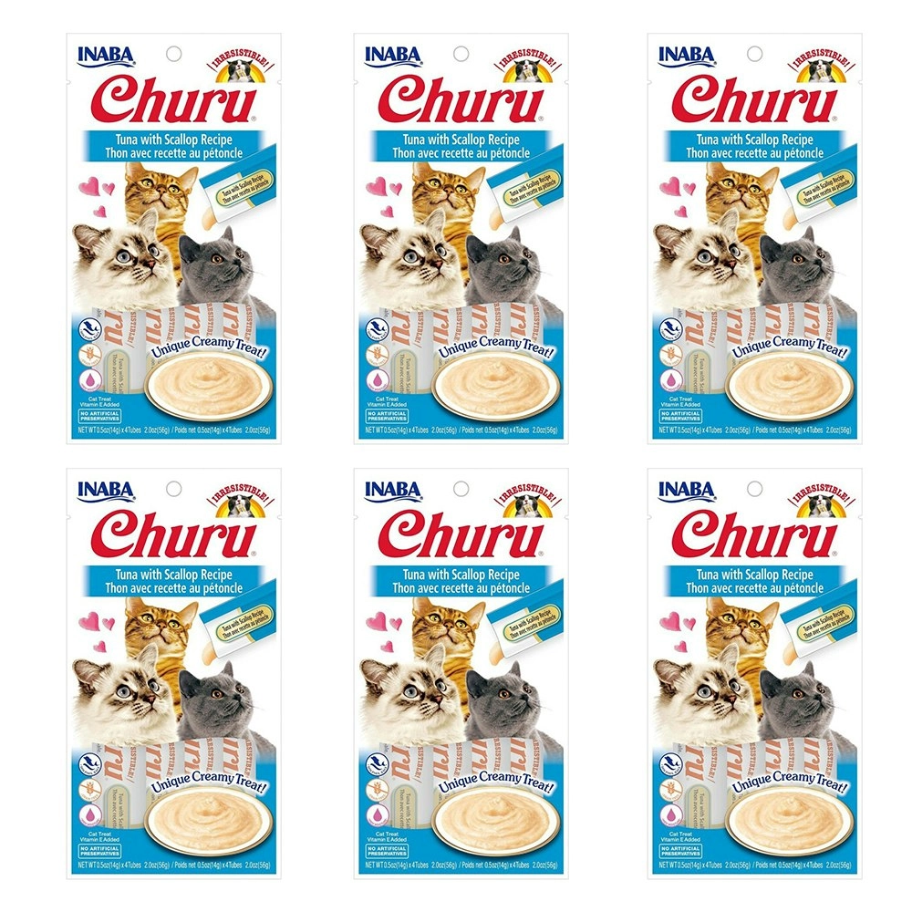 6PK INABA Churu Tuna w/ Scallop Flavour Recipe Cat/Kitten Pet Food Treat Pack