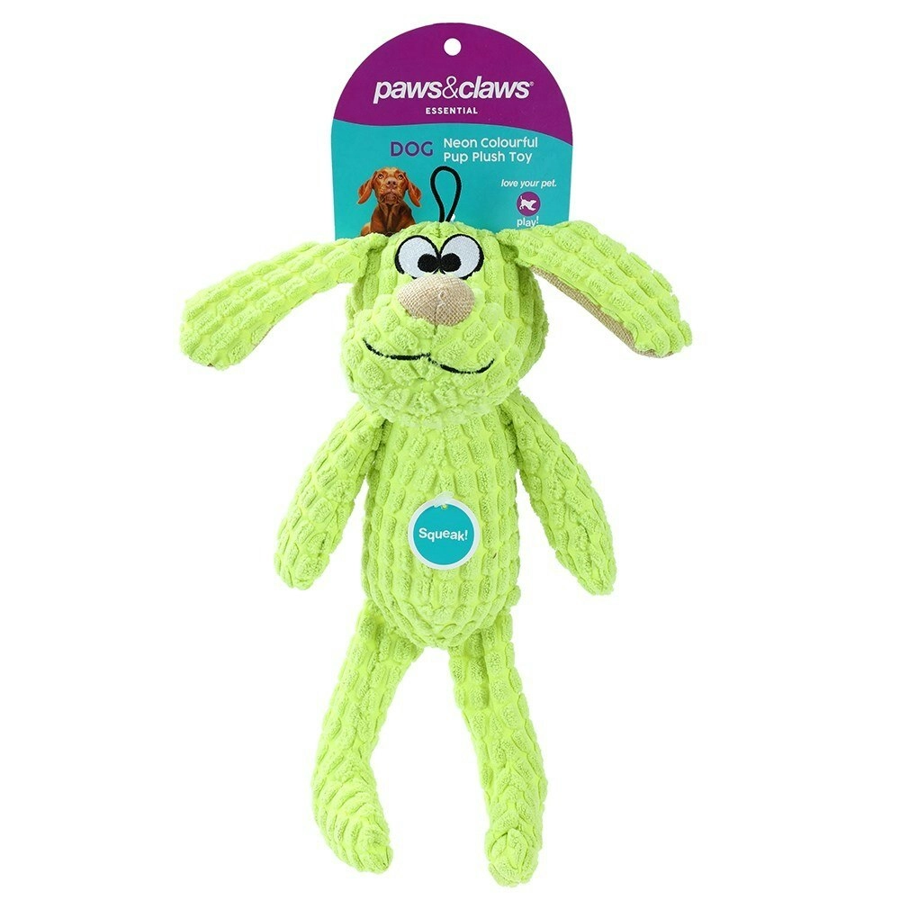 Paws & Claws Neon Pup Plush/Soft Interactive/Play Dog/Pet Toy Asstd 28x20x10cm