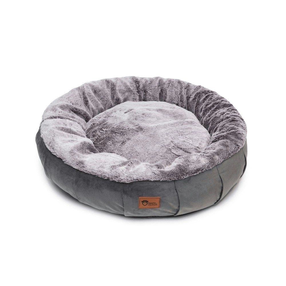 Superior Pet Plus Harley Pet/Dog Bed Grey Faux Rabbit Fur & Velvet Large 80cm