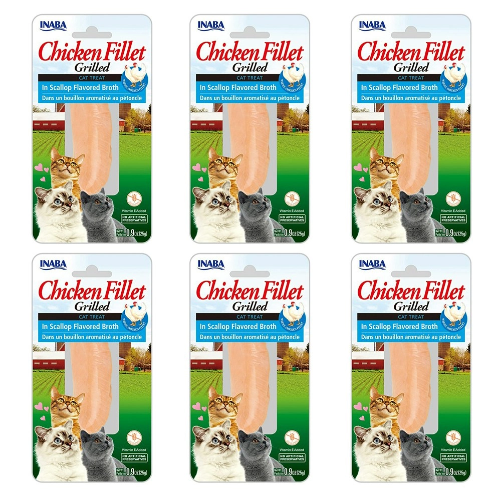 6PK INABA Grilled Chicken Fillet In Scallop Flavoured Broth Cat Food/Treat Pack