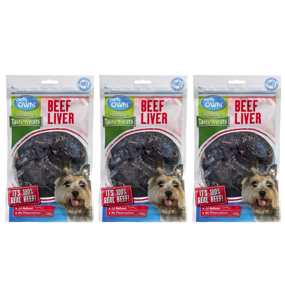 3x Pets Own Healthy Tasty Beef Liver Natural Dog/Pet Chews//Snacks/Rewards 135g