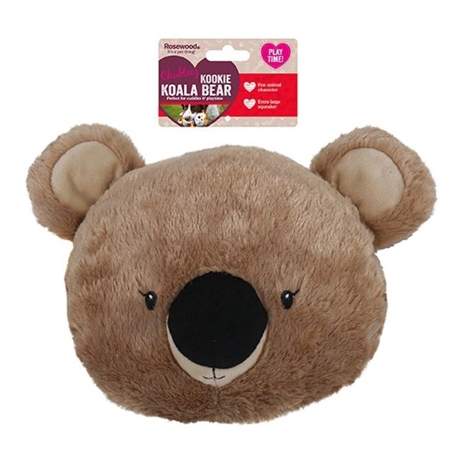 Rosewood Kookie Koala Bear Head Plush Squeaker Pet Dog Interactive Toy Brown