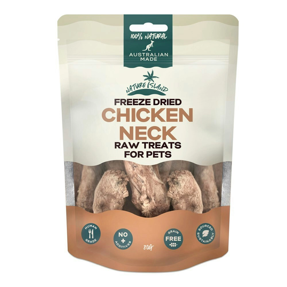 Nature Island Freeze Dried Chicken Neck Human Grade 80g Pets Dog/Cat Raw Treats