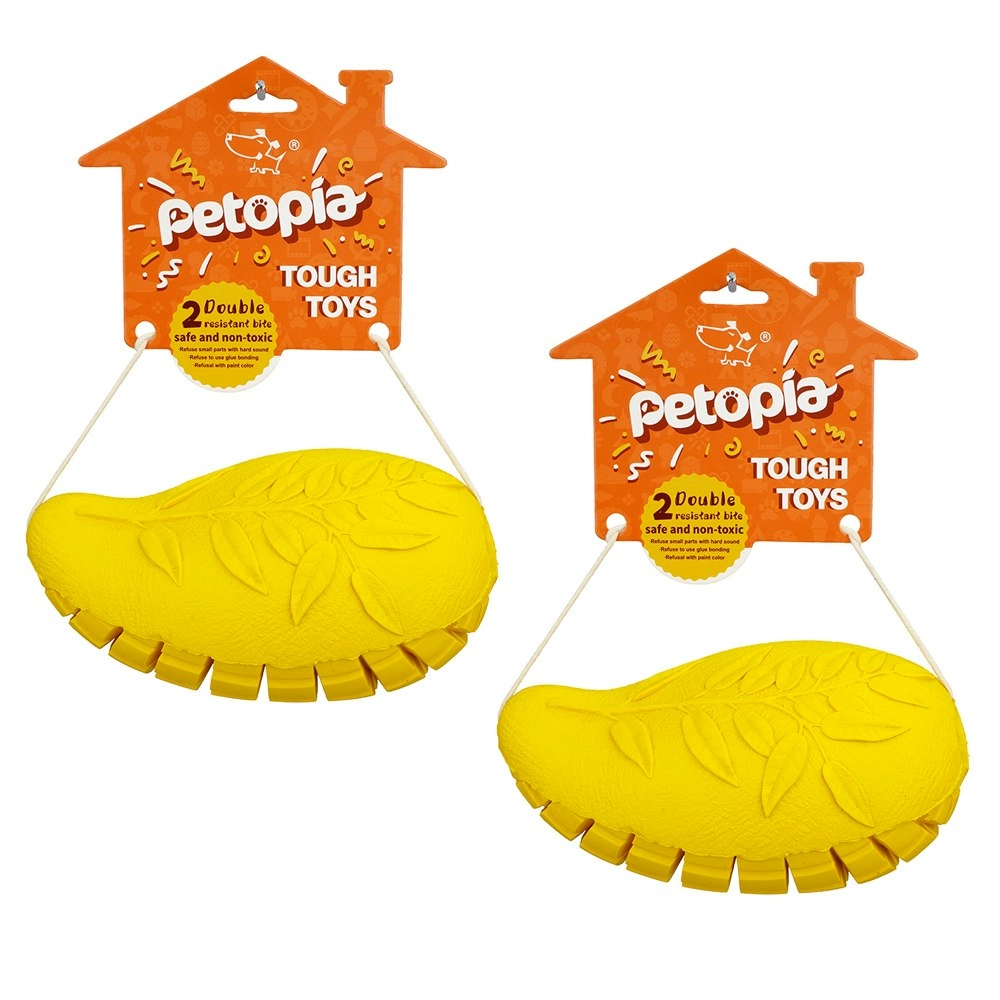 2x Petopia Ultra Tough 11cm Rubber Mango Magic Dog Toy Chew Treat Small Yellow