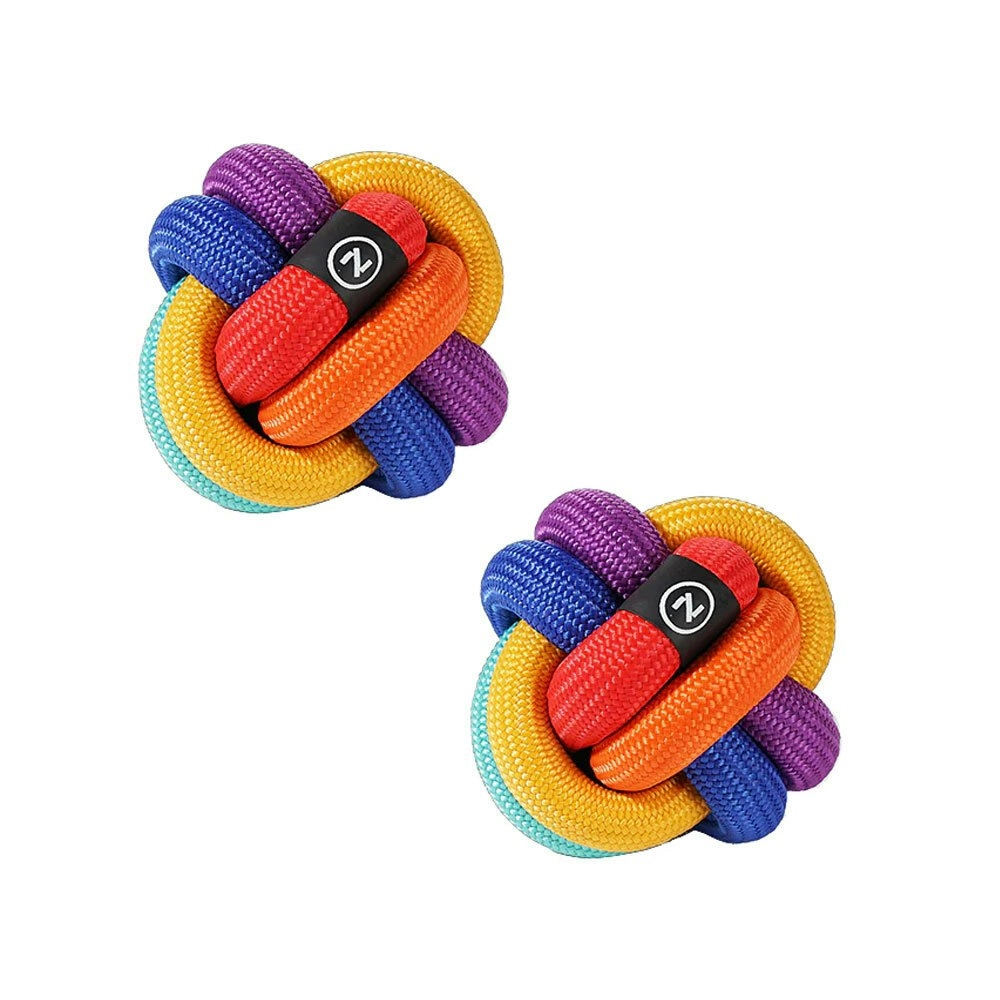 2x Pawzcity Rainbow Dare To Love 8cm Interactive Rope Ball Cat/Dog Fetch Toy