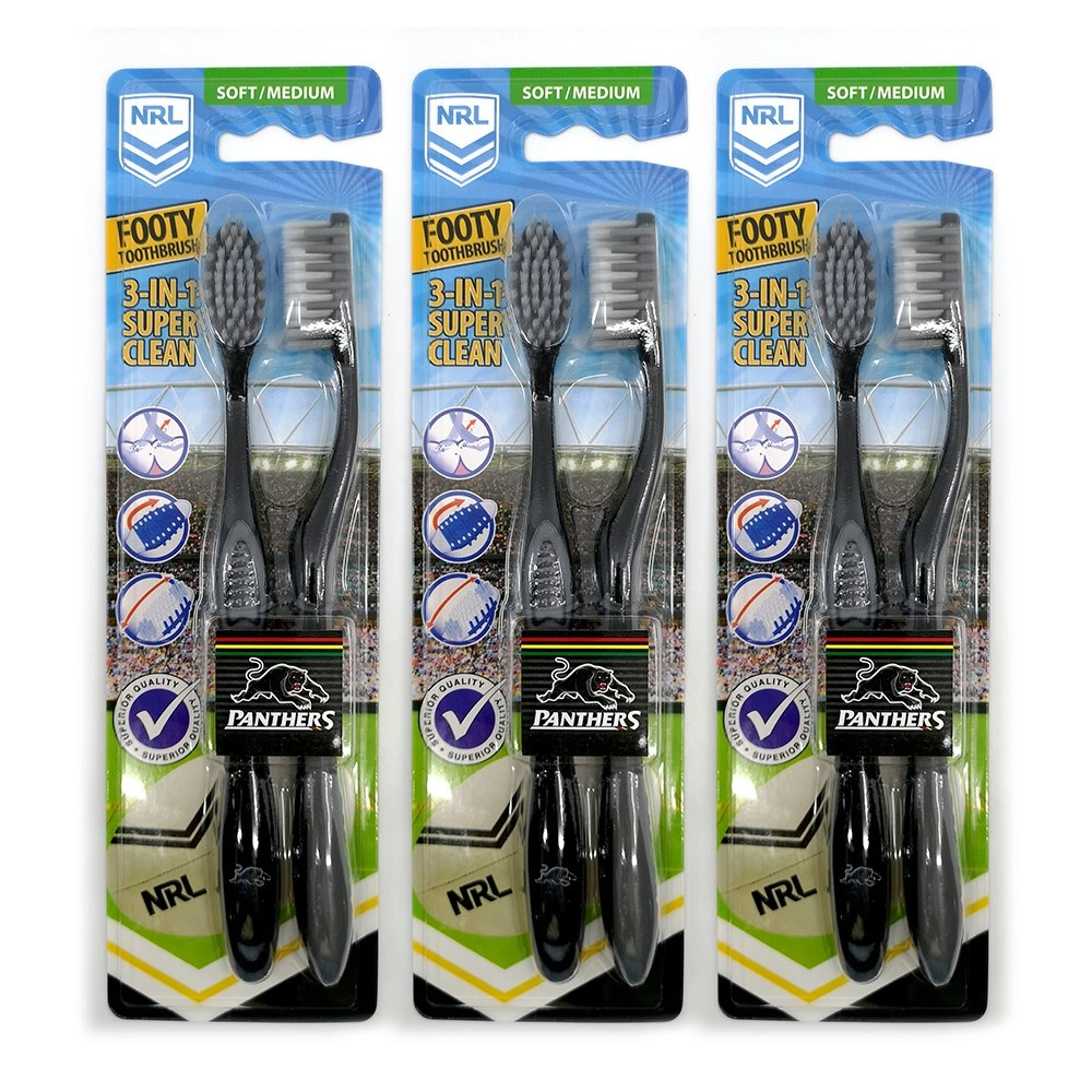 6pc NRL Penrith Panthers Soft/Medium Toothbrush Kids/Adults Oral Care 6y+