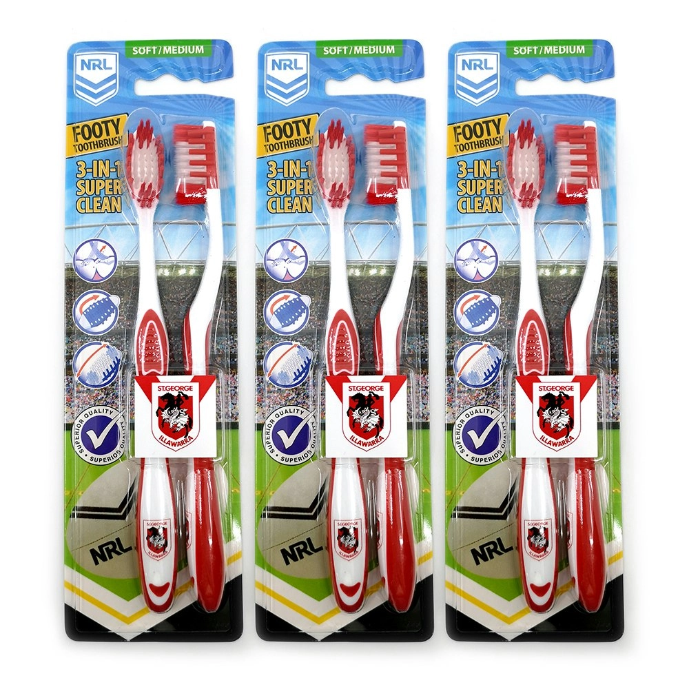 6pc NRL St George Illawarra Dragons Soft/Medium Toothbrush Kids/Adults 6y+