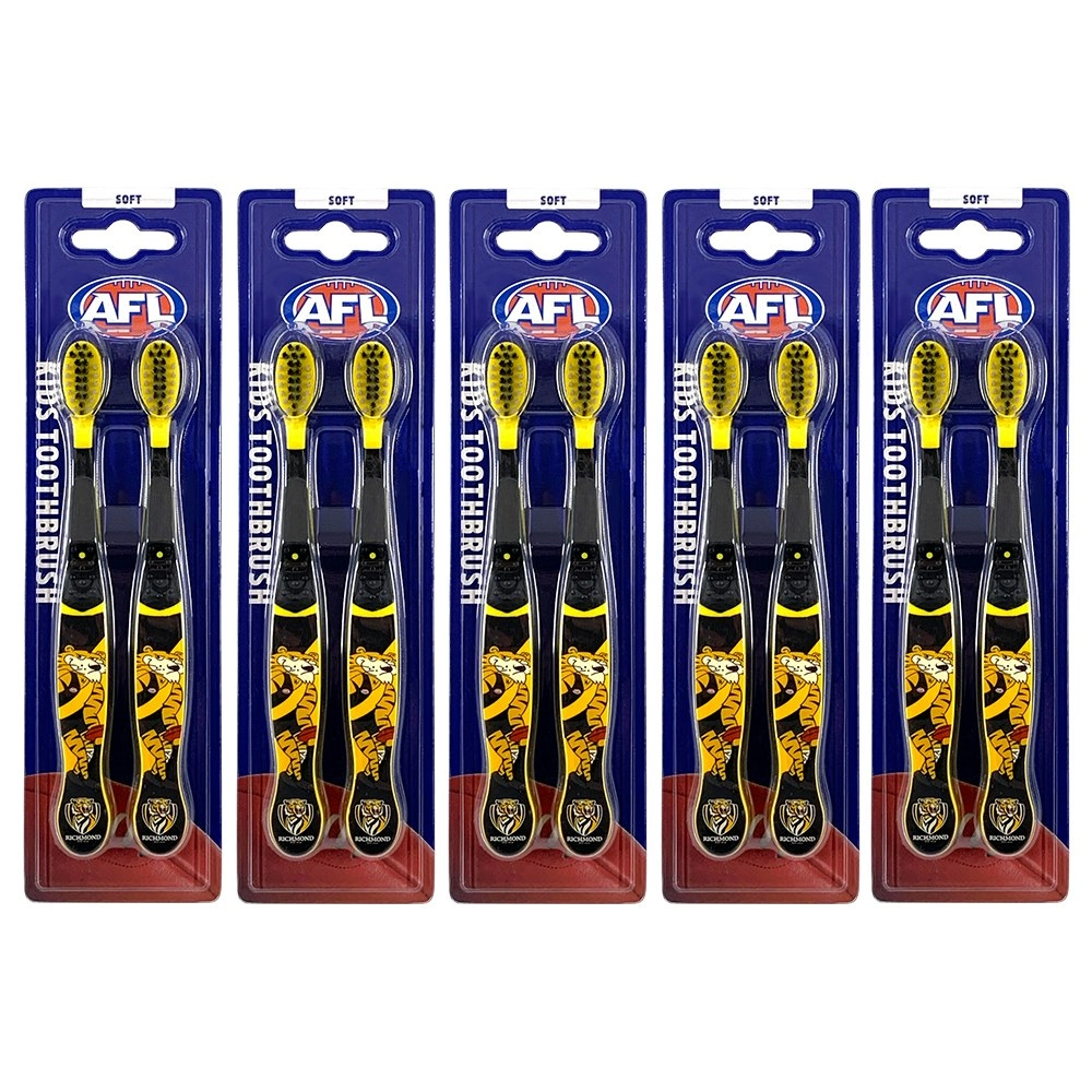 10pc AFL Mascot Kids/Children Soft Bristles Toothbrush Richmond Tigers 3y+