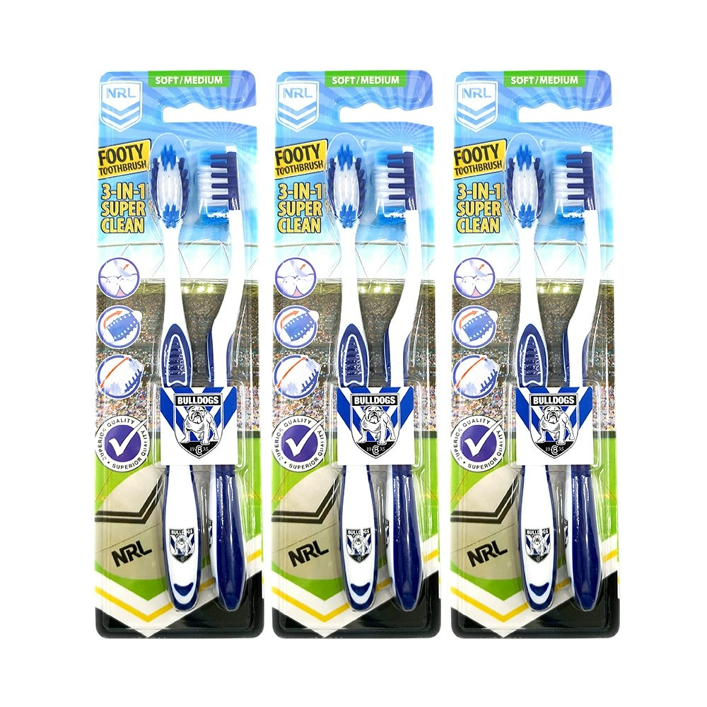 6pc NRL Canterbury Bulldogs Soft/Medium Toothbrush Kids/Adults Oral Care 6y+