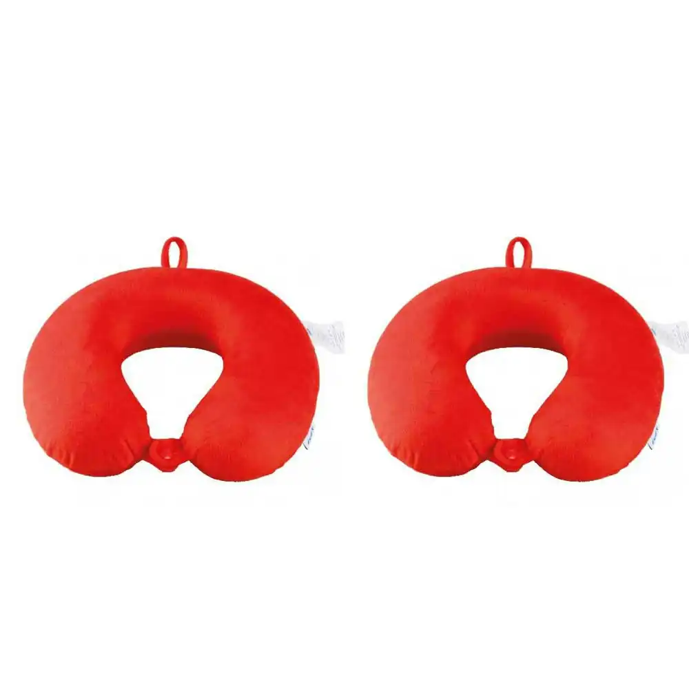 2x Laser Memory Foam Neck Travel Pillow Sleeping Support w/ Washable Cover Red