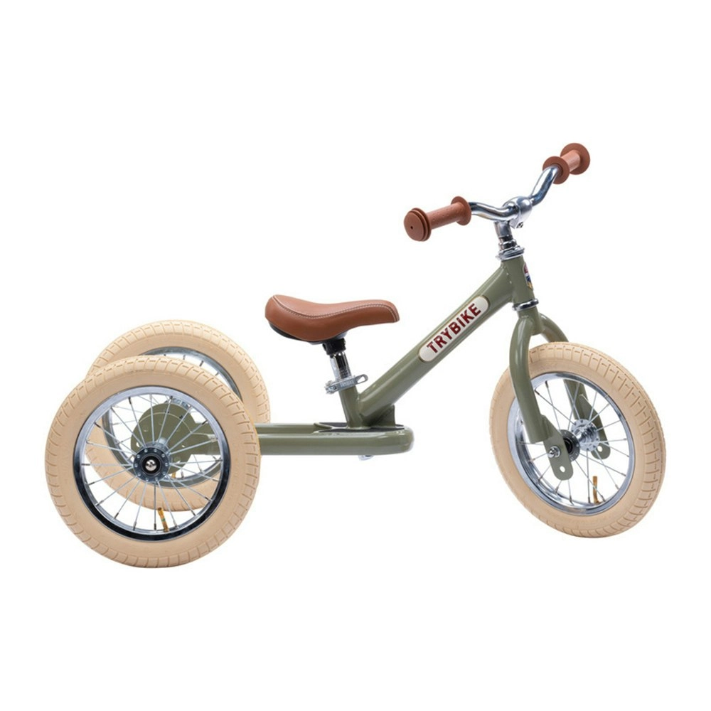 Trybike Vintage 3-Wheel Balance Bike w/Cream Tyres Ride-On Kids/Toddler 18m+ GRN