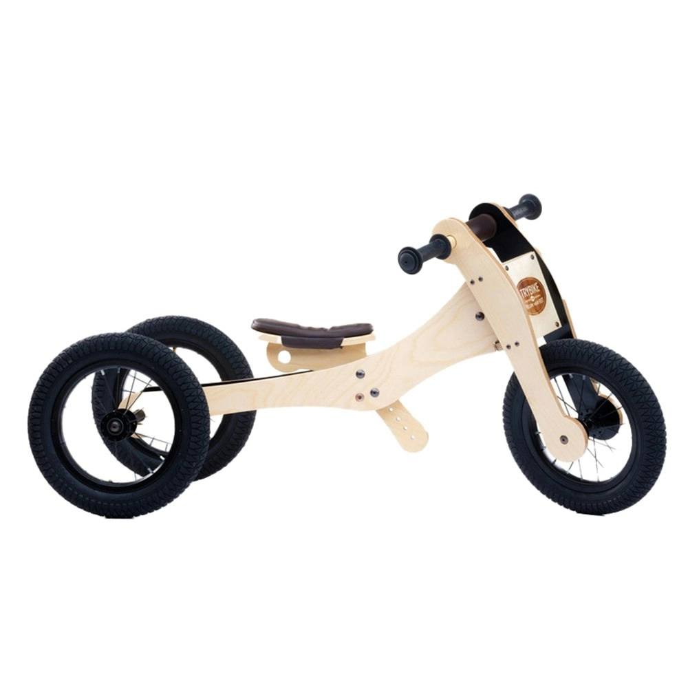 Trybike 107cm Wooden 4-in-1 Balance Bike Kids/Toddler Ride On Trybike 18m+ Brown