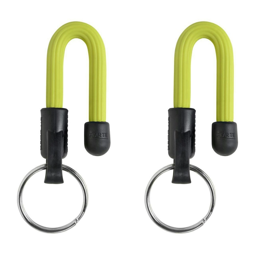 2x Nite Ize 14cm Reusable Rubber Twist Gear Tie Keyring Hang Key Holder Neon YEL