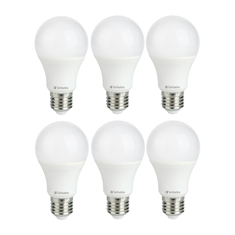 6x Verbatim E27 Screw Cool White Classic A Dimmable Light Globe 8.5W/850lm/4000K