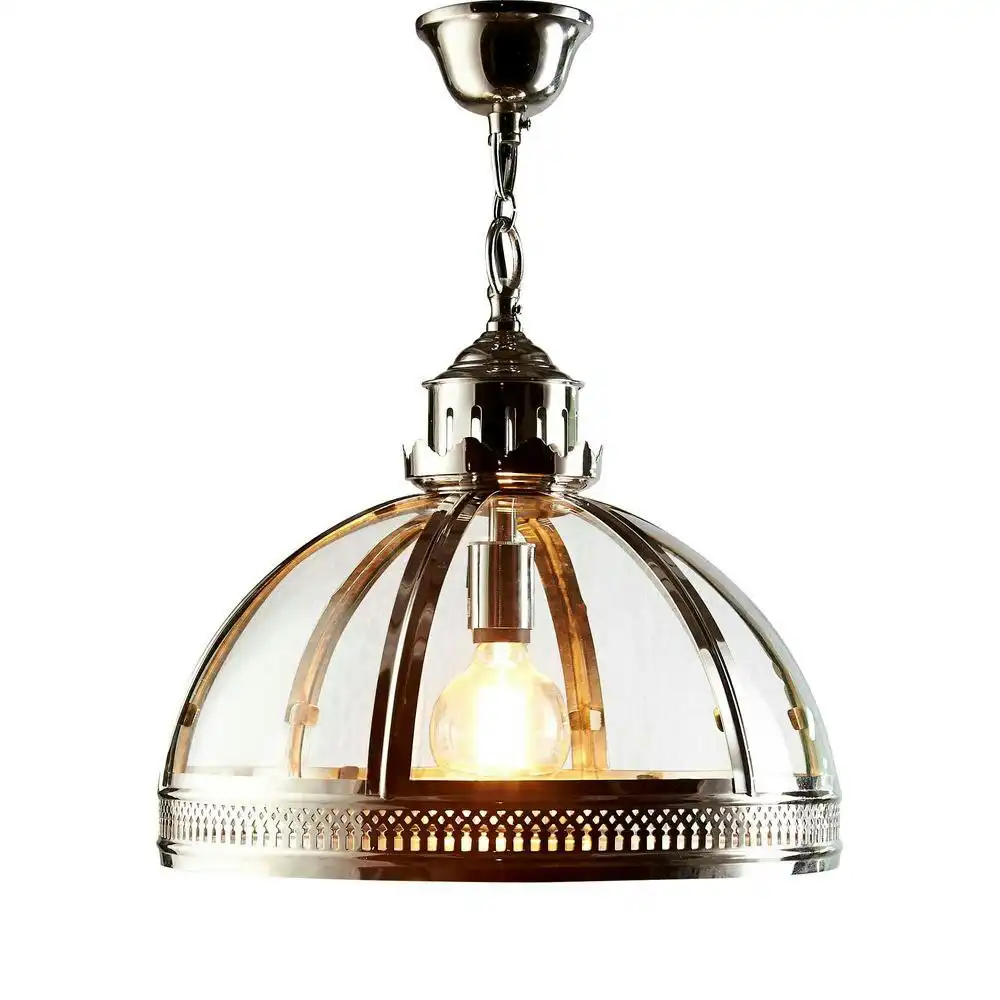 Belle Winston Brass/Glass Ceiling Pendant Light Small 40cm Lamp Shiny Nickel