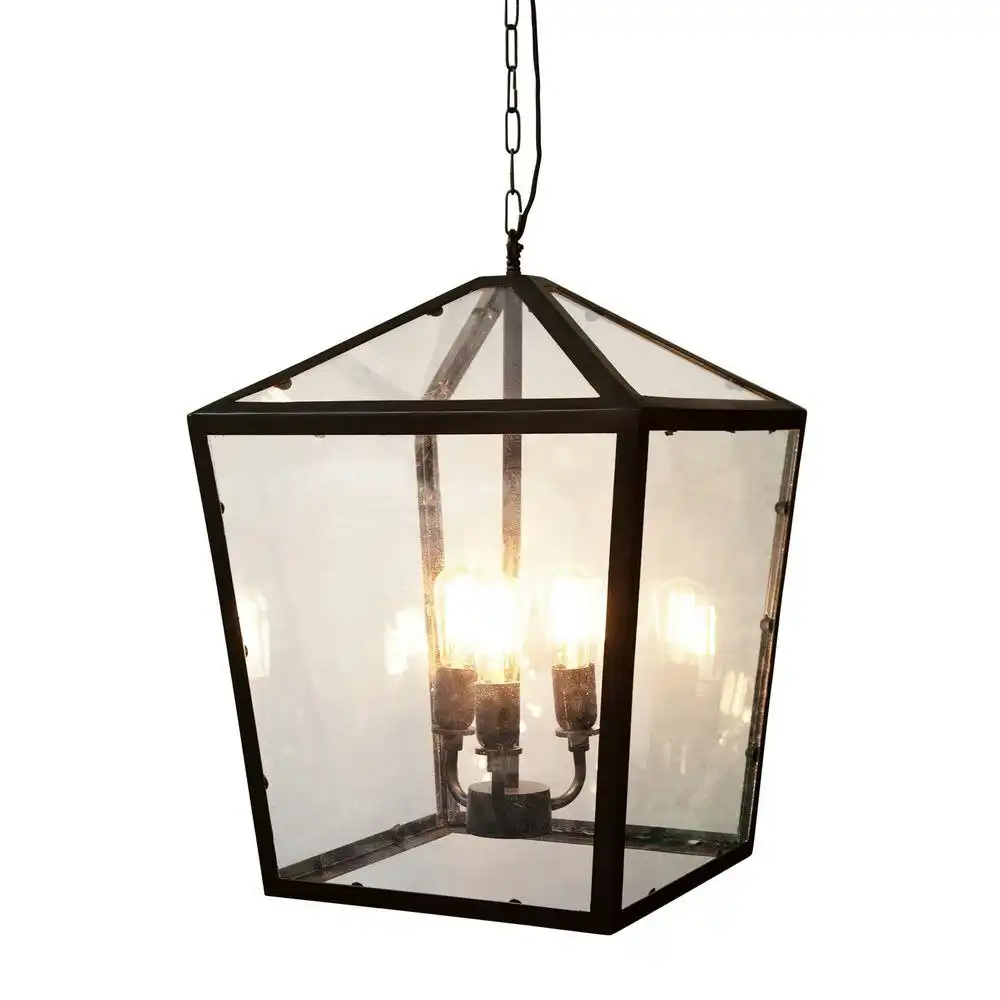 Belle Melrose Iron/Glass Ceiling Pendant Light 46cm Hanging Lamp Decor Black