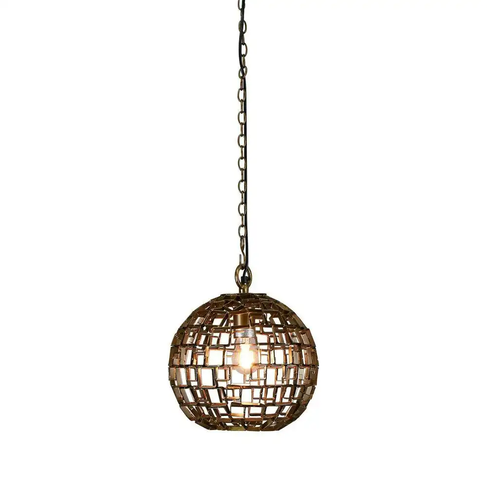 Belle Mondrian Iron Ceiling Pendant Light 34cm Hanging Lamp Small Antique Brass