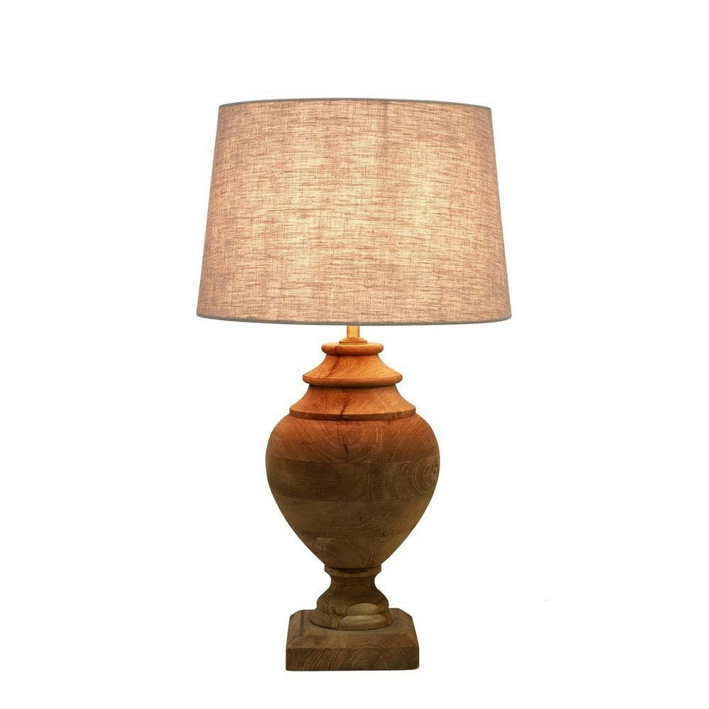 Belle Amphora Table Lamp w/Wood Base Small 36cm Bedside Night Light Dark Natural