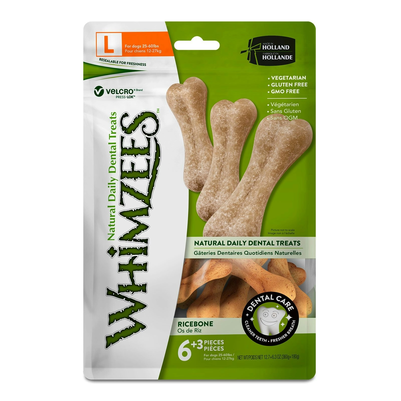 Whimzees Rice Bone Dental Treats For Medium and Large Dogs - 9 Pack