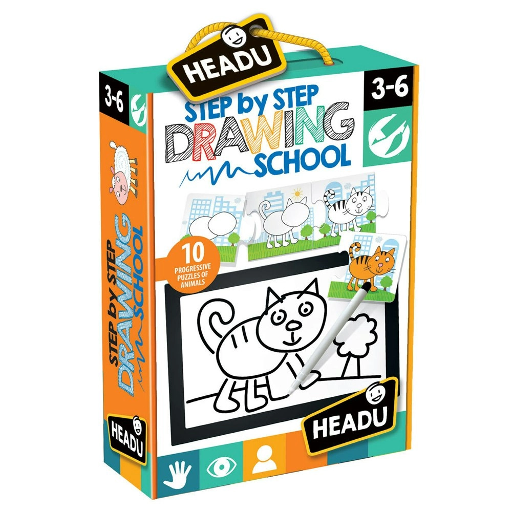 Headu Step By Step Drawing School Kids Fun Learning Activity Puzzle Kit 3-6y