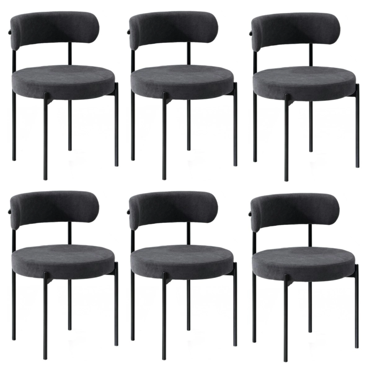 Oikiture 6x Dining Chair Round Boucle Kitchen Lounge Seats Backrest Dark Grey