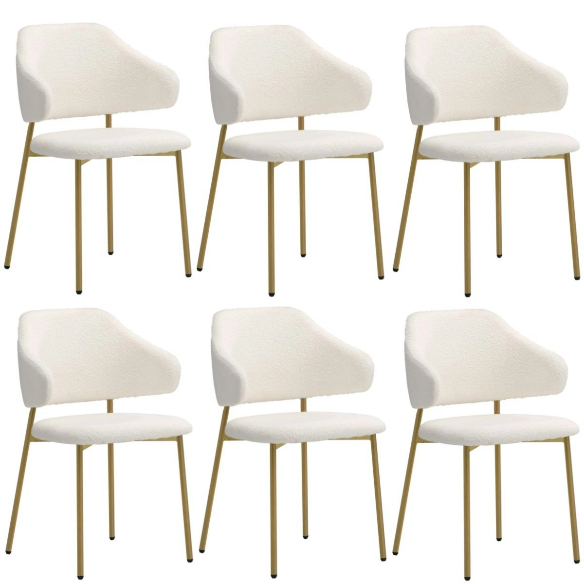 Oikiture 6x Dining Chair Accent Chairs Armchair Tub Armchairs Sherpa Gold&White