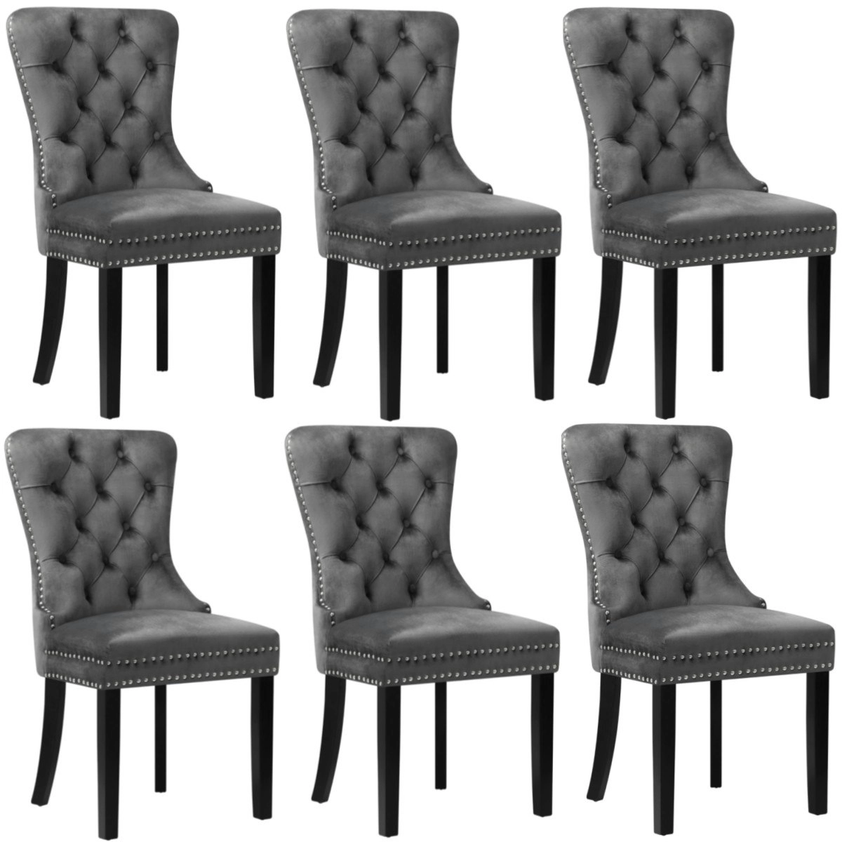 Oikiture 6x Velvet Dining Chairs Upholstered French Provincial Tufted Grey