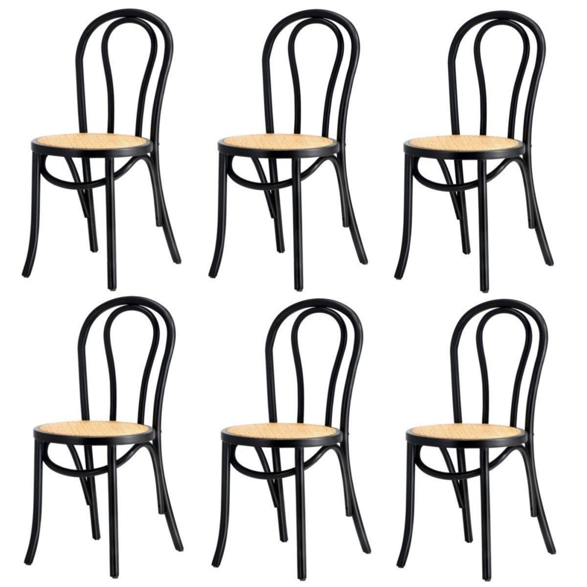 Oikiture 6PCS Dining Chair Solid Wooden Chairs Ratan Seat Black