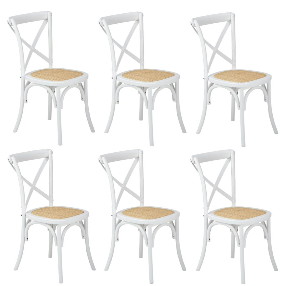 Oikiture 6x Crossback Dining Chair Solid Birch Timber Wood Ratan Seat White