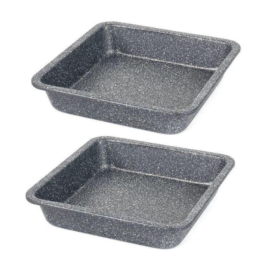 2x Salter Silver Megastone 23cm Square Home Cooking/Baking Pan/Tin Carbon Steel