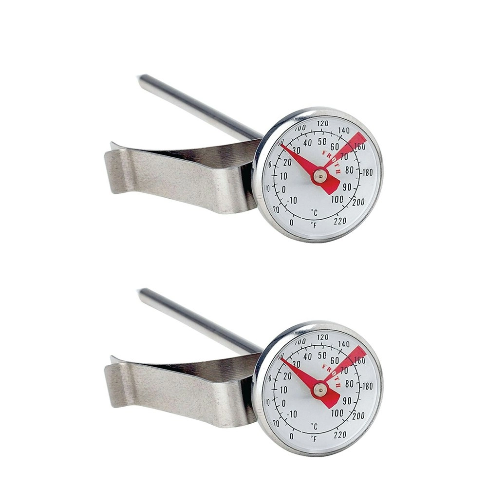 2x Cuisena Stainless Steel 27mm Dial Round Milk Thermometer Probe w/ Clip Silver