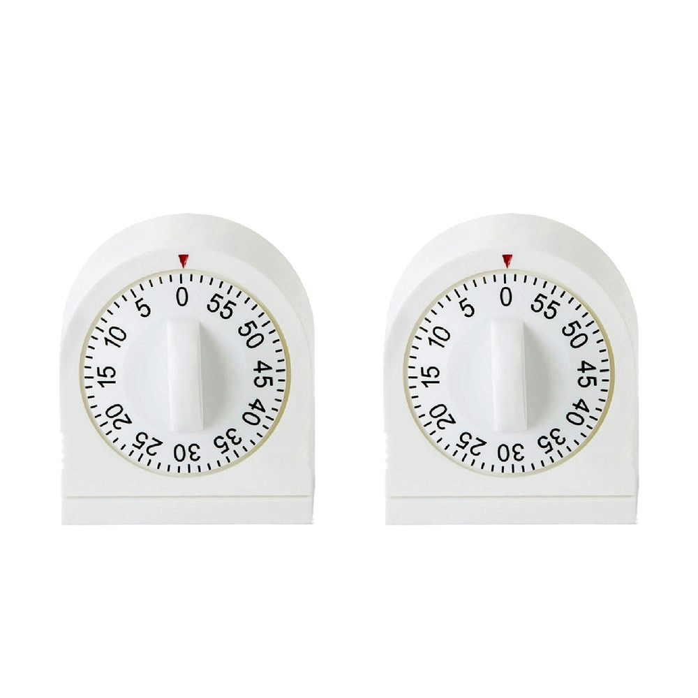 2x Cuisena 60-Minute Plastic Mechanical Timer Kitchen Baking/Cooking Alarm White