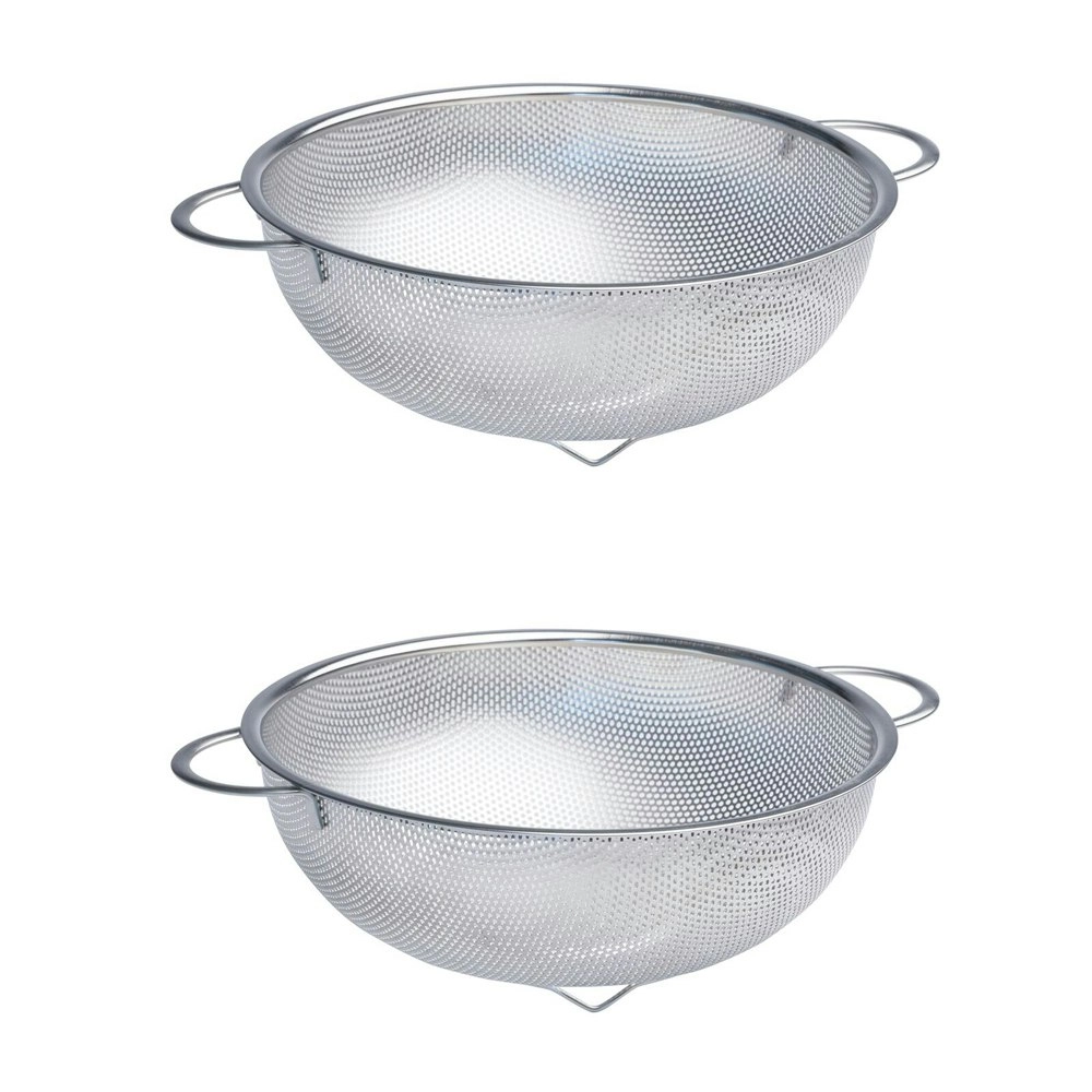 2x Cuisena Perforated 25cm Stainless Steel Colander Strainer Basket w/Handle SLV