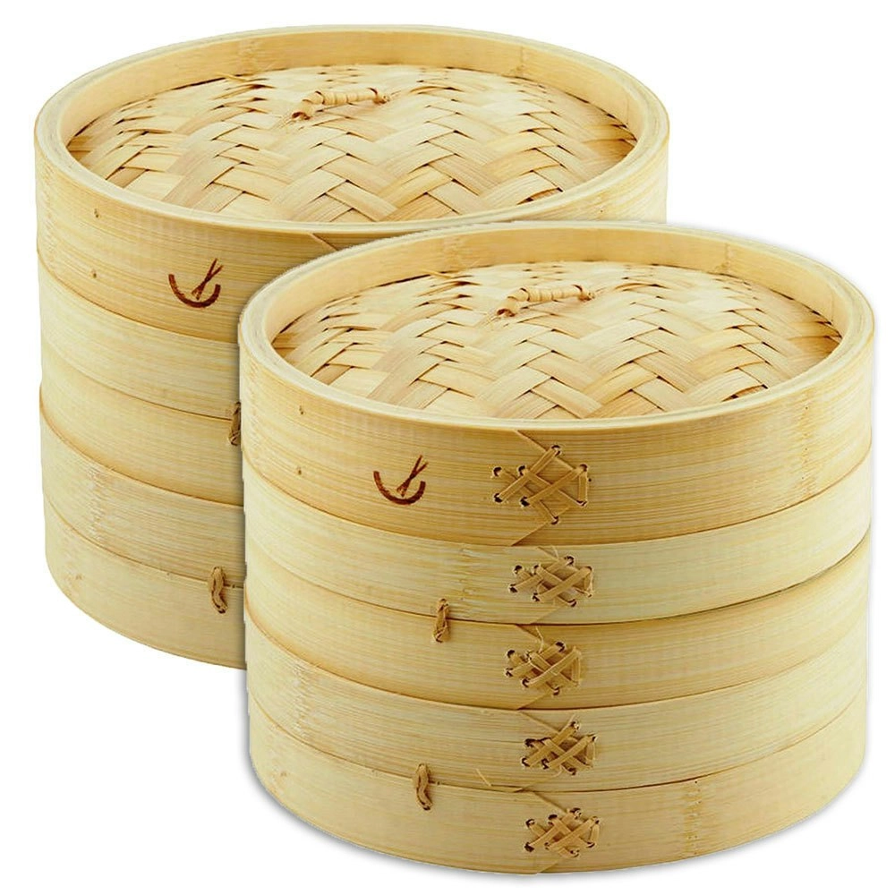 2PK Davis & Waddell 20cm 2 Tier Asian Bamboo Dumpling/Dim Sum/Food/Meat Steamer