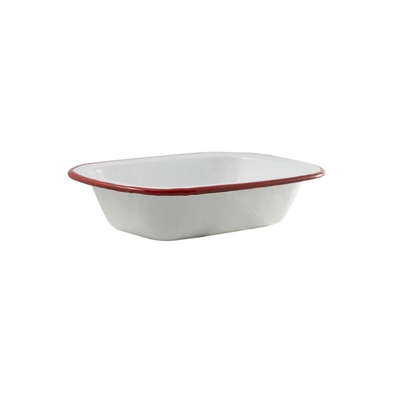 Urban Style Enamelware 24cm Pie Dish Rectangle Snack Container w/ Red Rim White