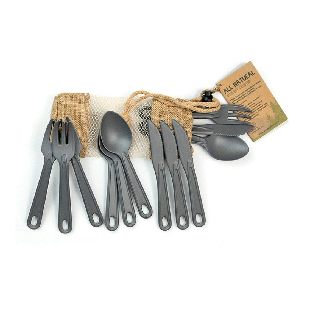 12pc Eco Soulife All Natural Outdoors Camping Reusable Cutlery Cluster Charcoal