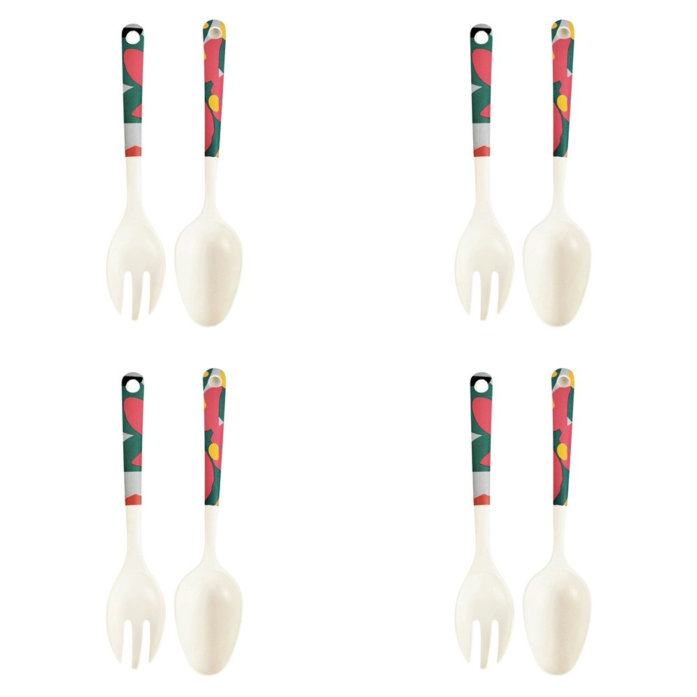 4x 2pc Urban Melody Bamboo Fibre Spoon/Fork Salad Servers Kitchen Utensil Set