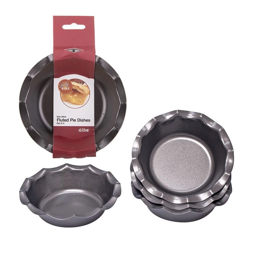 4pc Daily Bake Non Stick Fluted Pie Dish 12.5cm Baking Tin Mould Cup Bakeware