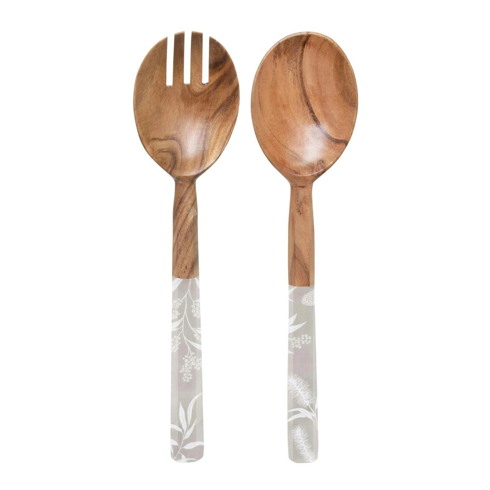 2pc J.Elliot Home Bindi 30cm Wood Salad Server Spoon/Fork Serving Set Grey Beige