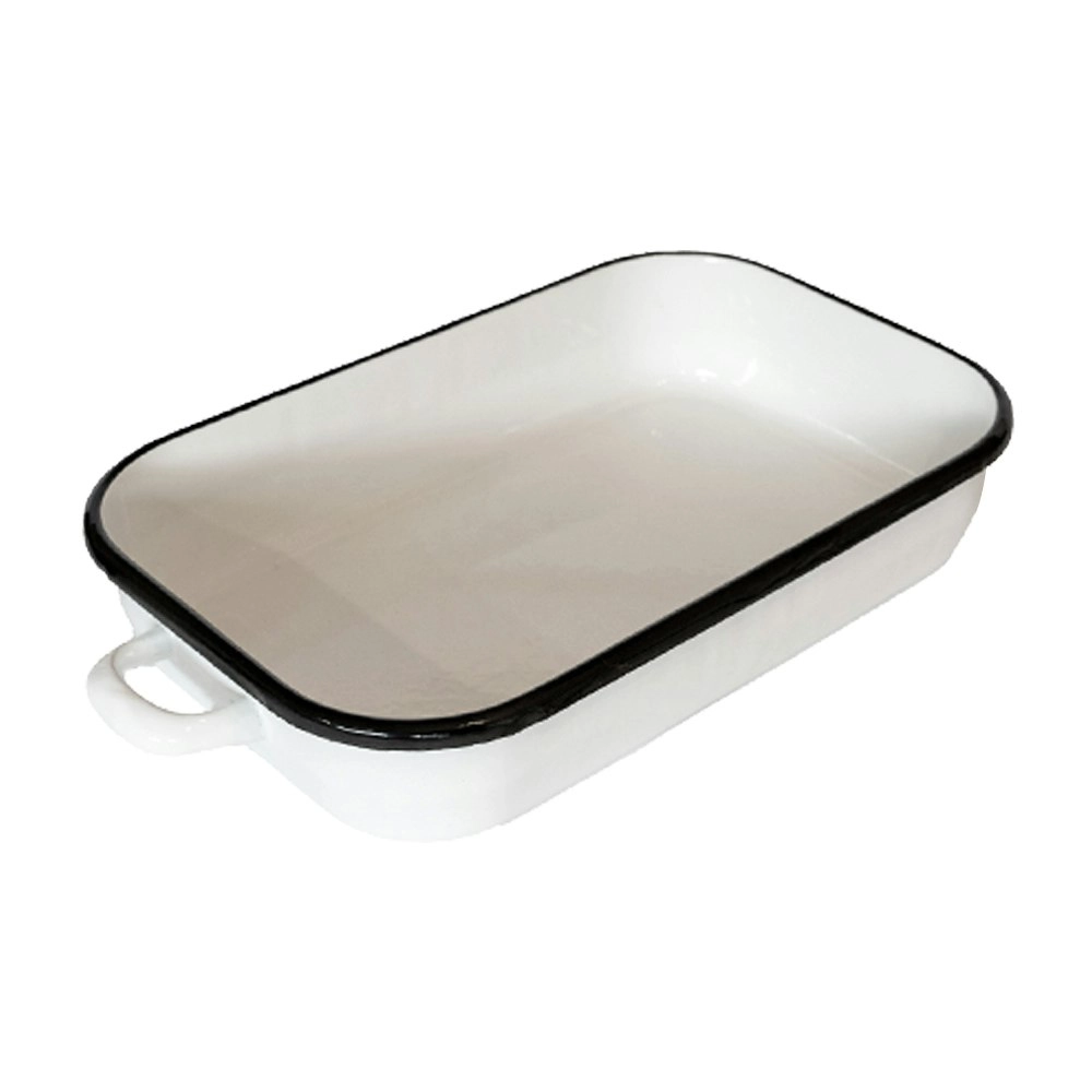 Urban Style Enamelware 4.8L Induction Oven Baking Dish w/ Handles/Blue Rim White