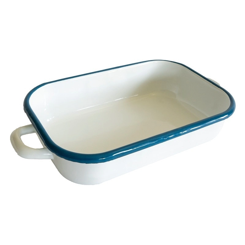 Urban Style Enamelware 2.2L Baking/Serving Dish Rectangle w/ Blue Rim White